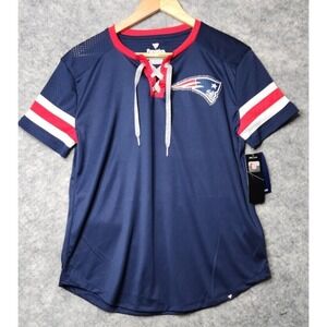 NEW NFL Fanatics New England Patriots Women's Draft Me Lace-Up T-shirt Blue Med